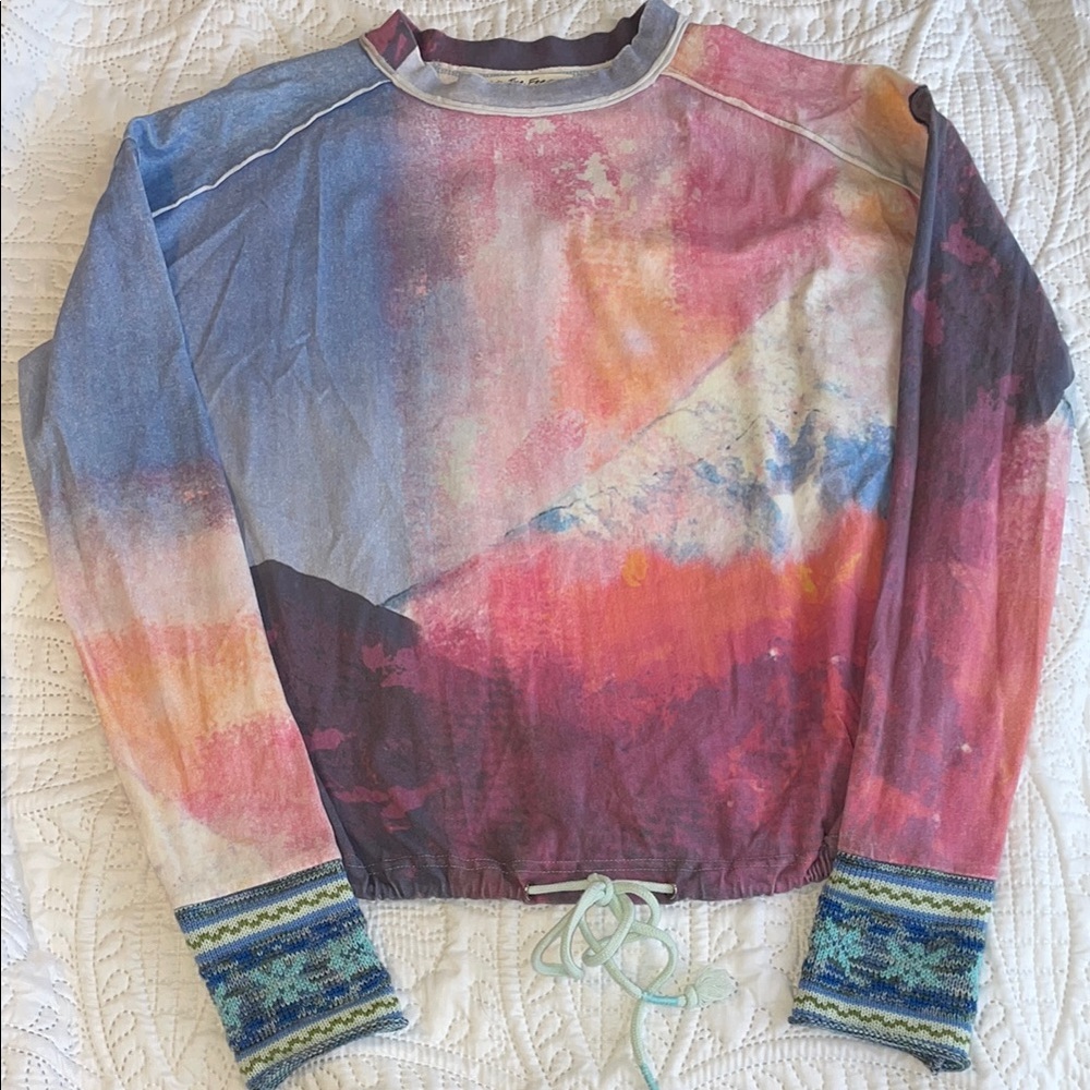 We The Free Colorful Long Sleeve Top with Patterned Cuffs